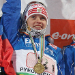 Светлана Слепцова после победы в эстафете на чемпионате мира